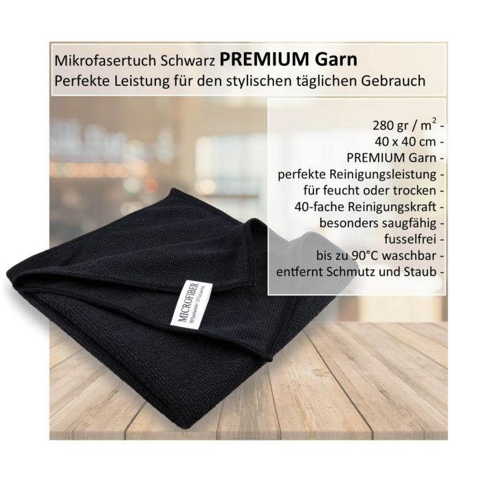PREMIUM Garn Mikrofasertuch schwarz 40x40cm