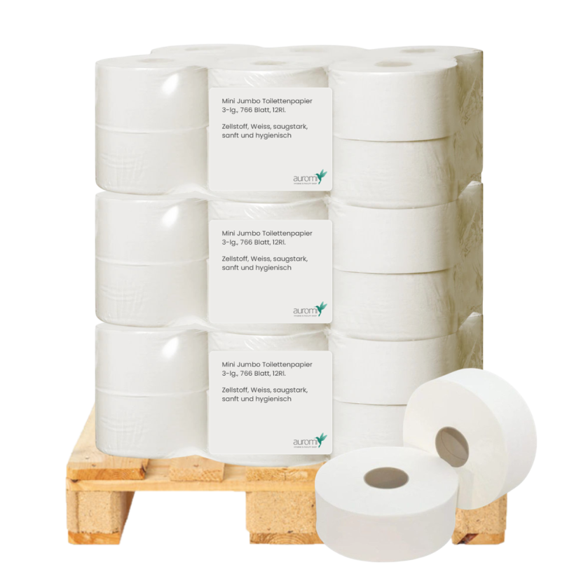 Mini Jumbo Toilettenpapier, 3-lg., 766 Bl., 12Rl. - Palette
